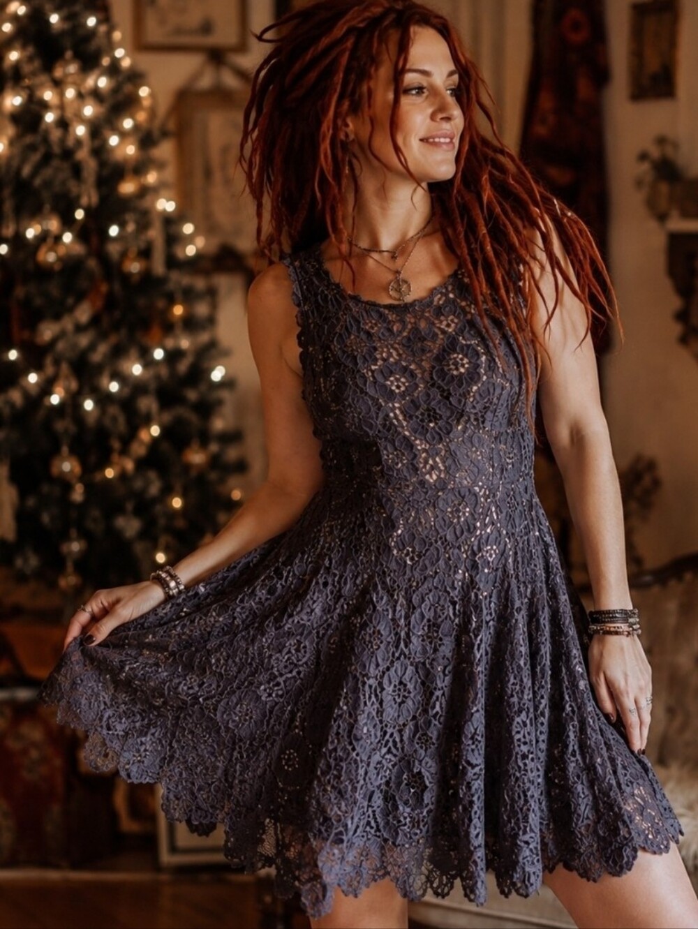4/$15 Elegant Black Lace Dress City Studio Fit Juniors Y2k Fashion Mori Girl